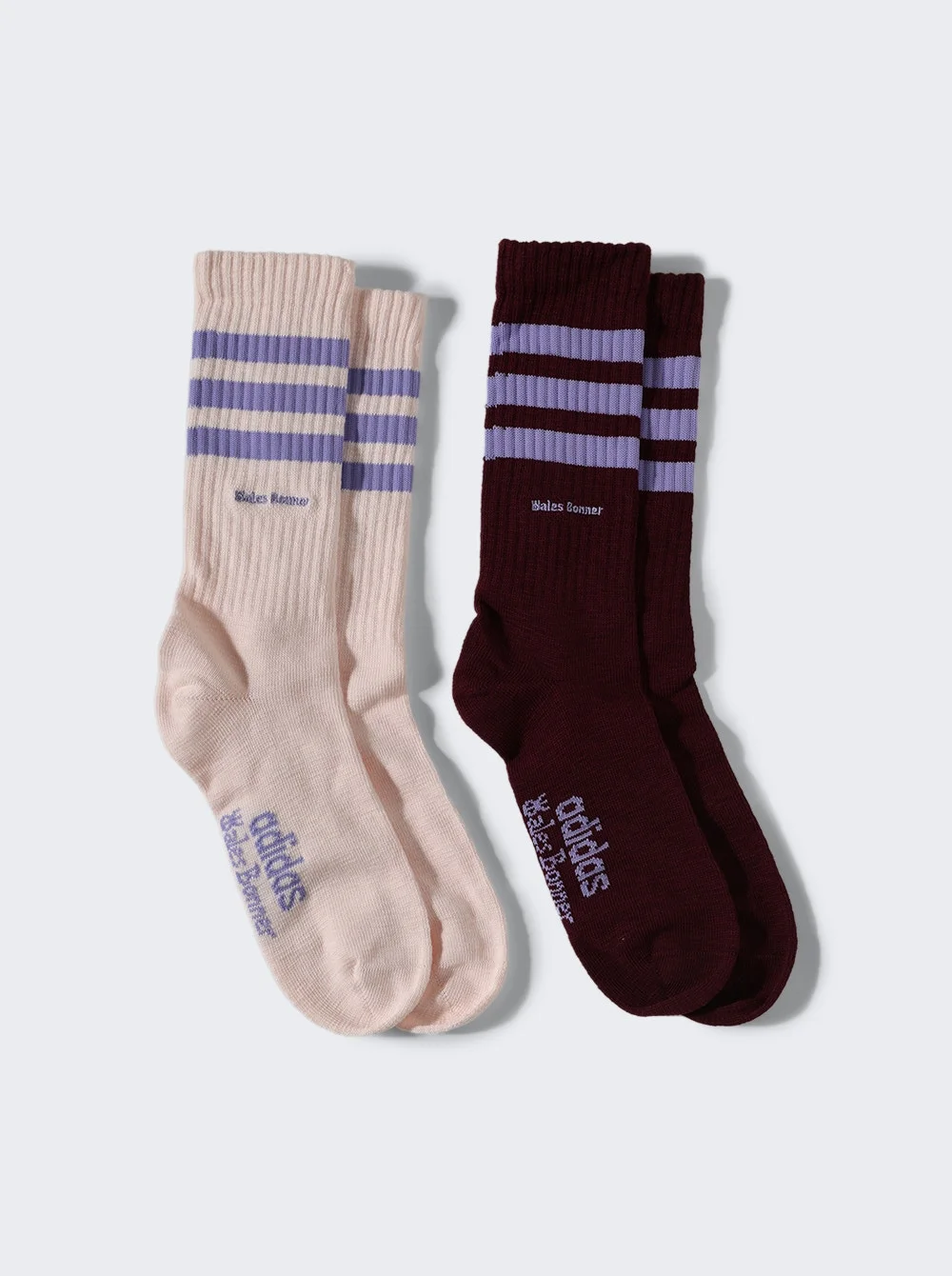 X Wales Bonner 3s Crew Socks Maroon And Wonder Quartz - 1