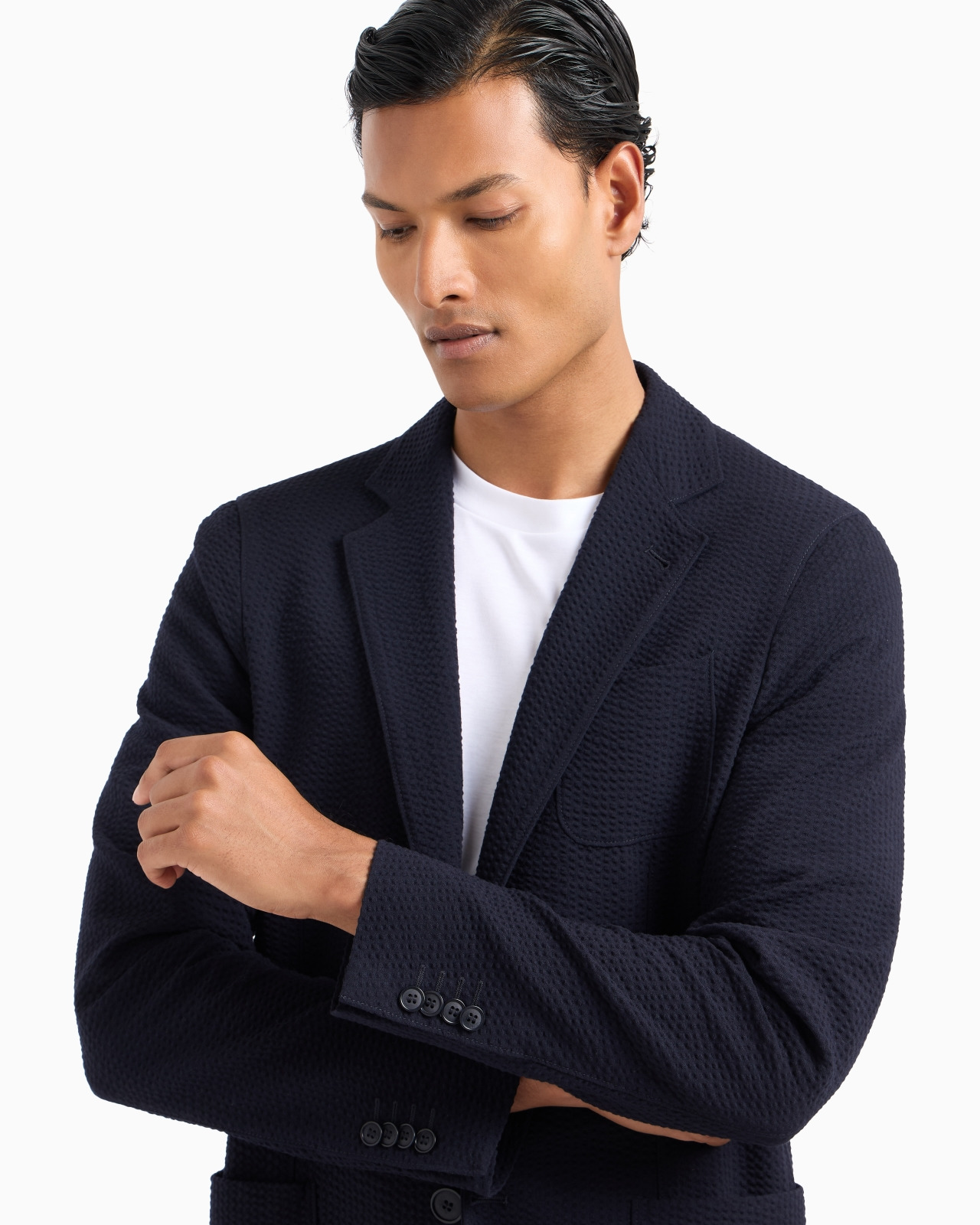 Upton line single-breasted jacket in virgin wool and cashmere seersucker - 5