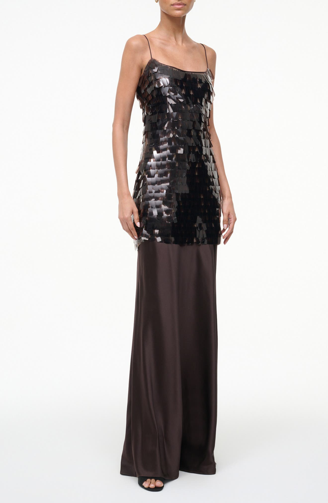 STAUD Mesa Mixed Media Paillette Gown in Earth at Nordstrom - 3
