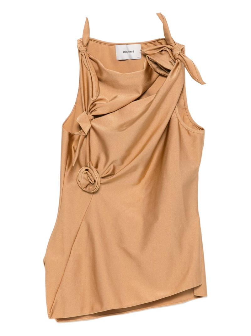 asymmetric rose-embellished knotted blouse 1