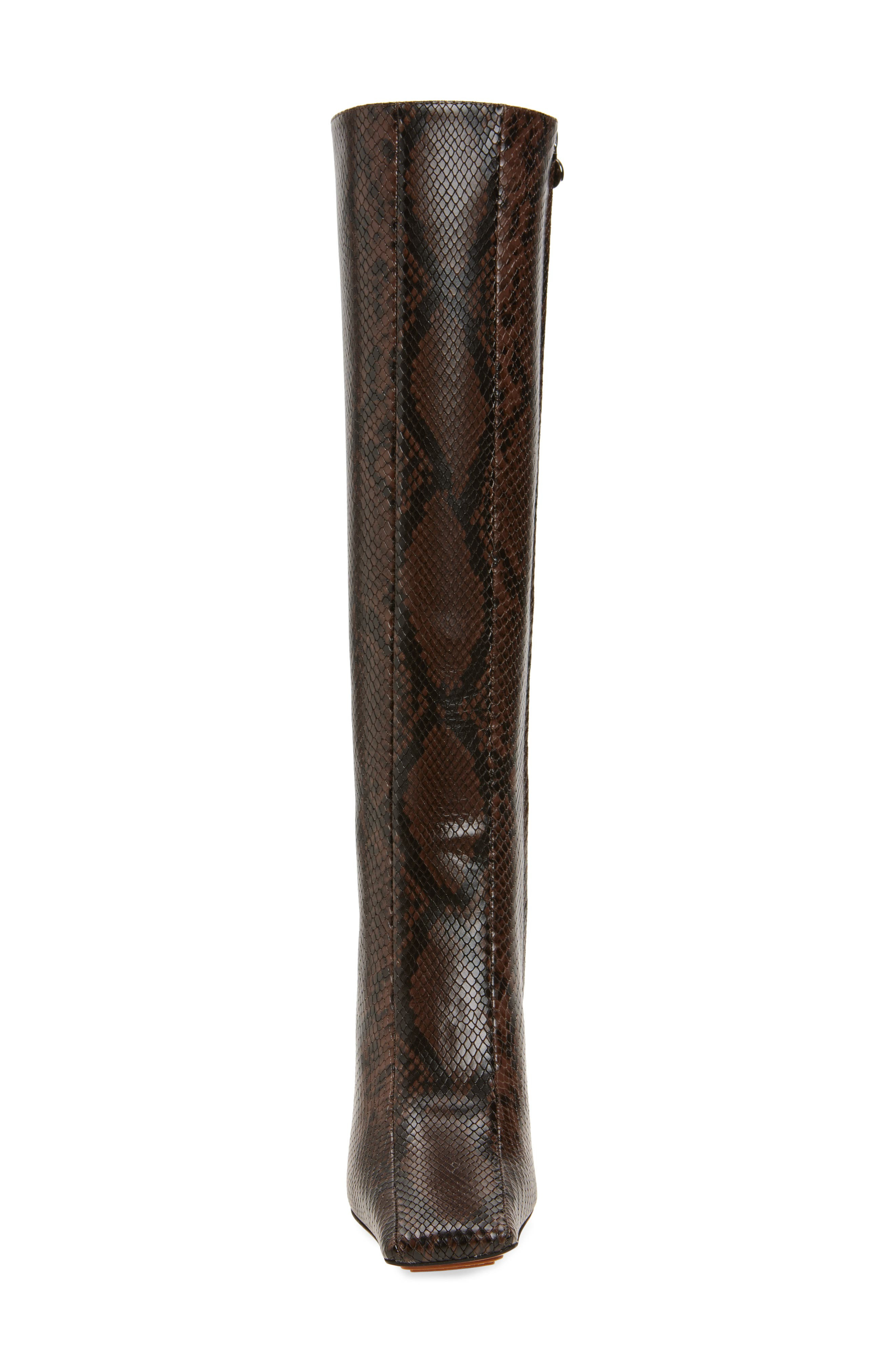 Stella McCartney Snakeskin Embossed Square Toe Knee High Boot in Coffee at Nordstrom - 4