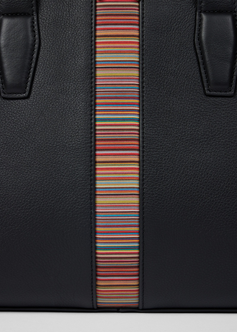 Black Leather 'Signature Stripe' Holdall Bag 3