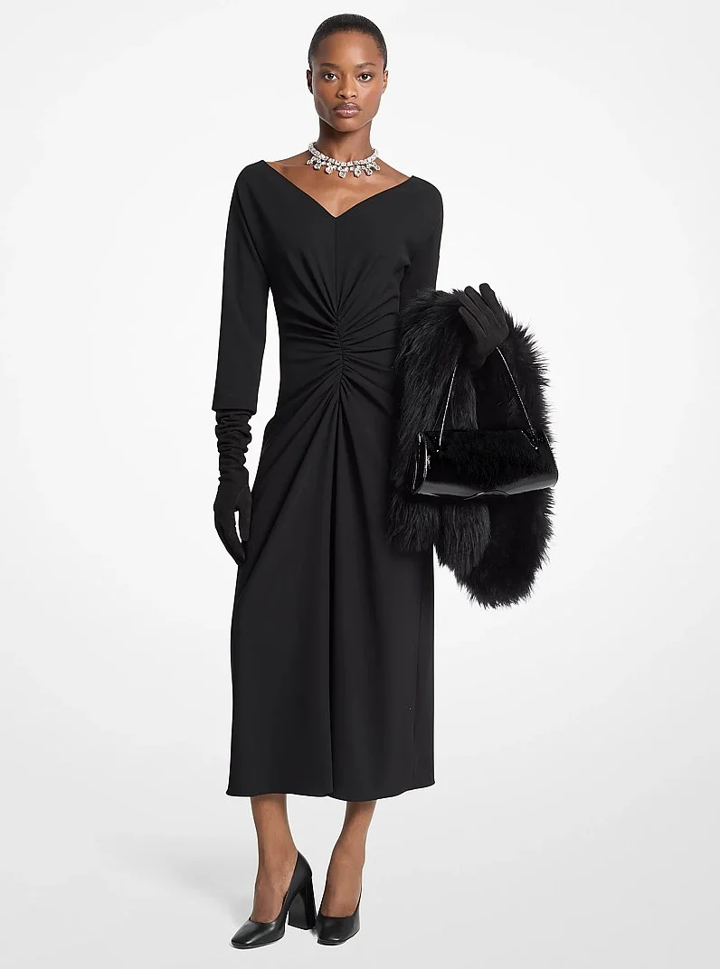 Stretch Wool Crepe Ruched Dress - 1