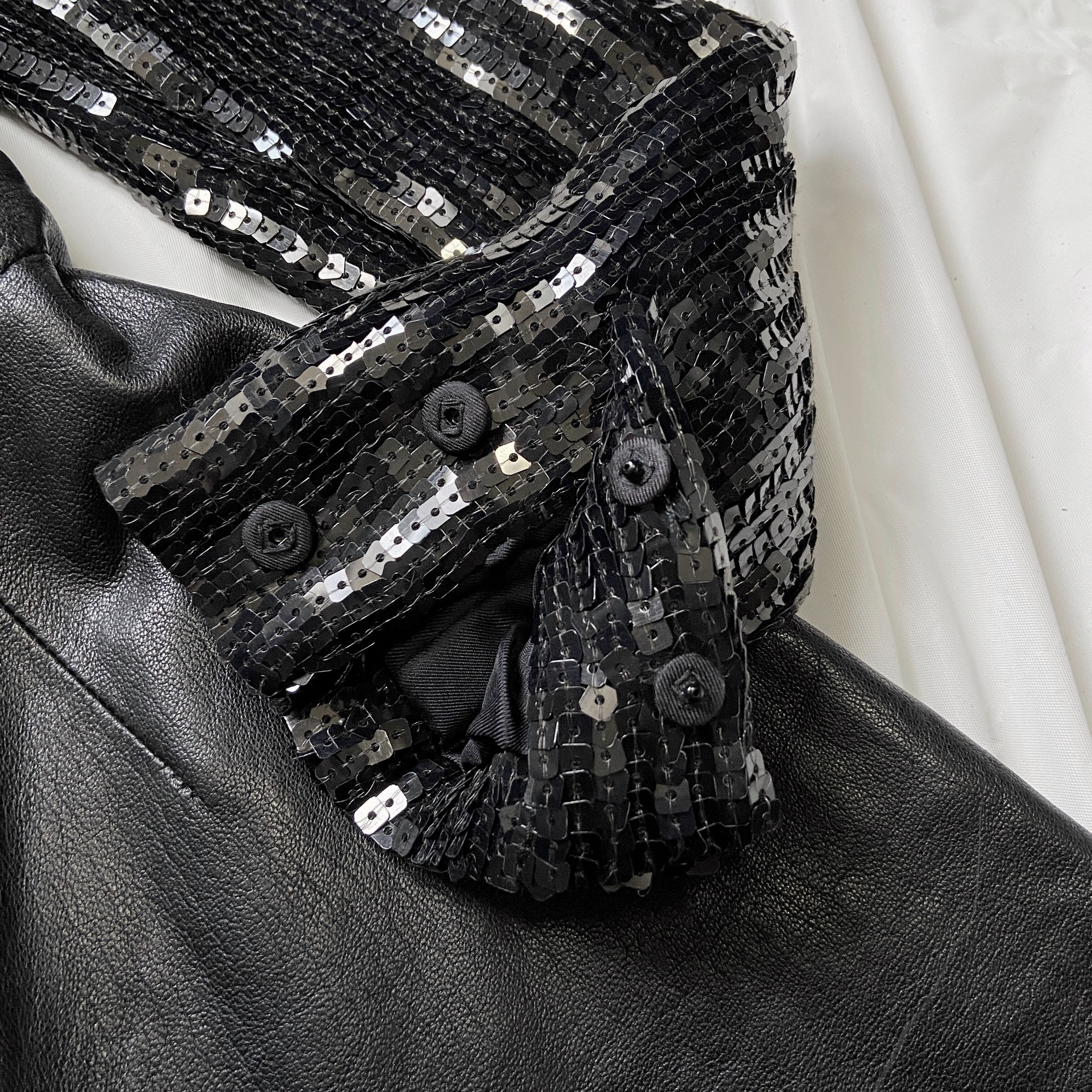 Saint Laurent Paris 2013 Hedi Beaded Collar Sequenced Sleeves Cut Out Backless Leather Dress - 20