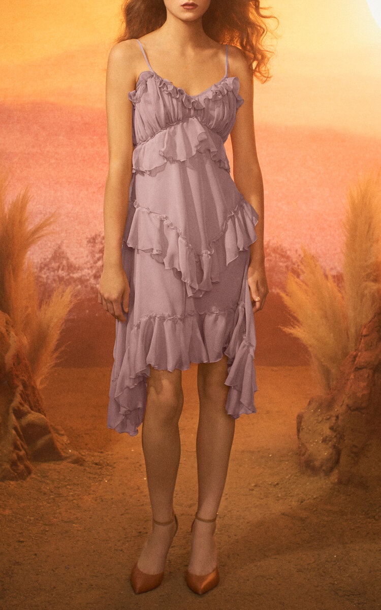 Ruffled Silk Chiffon Midi Dress purple - 1