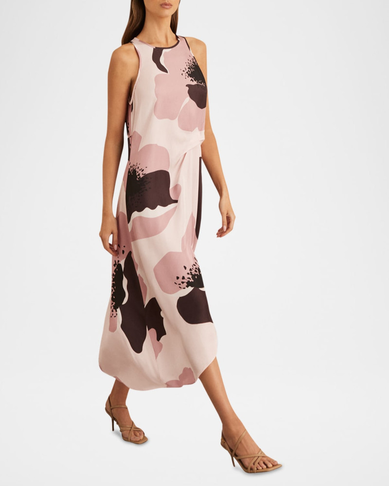 REISS Michalie Draped High-Low Satin Midi Dress outlook