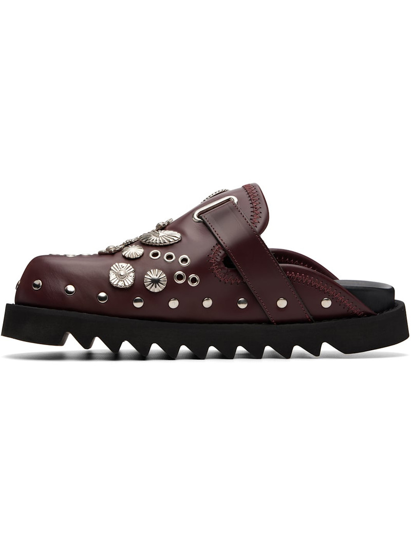 TOGA VIRILIS SSENSE Exclusive Burgundy Eyelet Metal Sabot Slip-on Loafers outlook