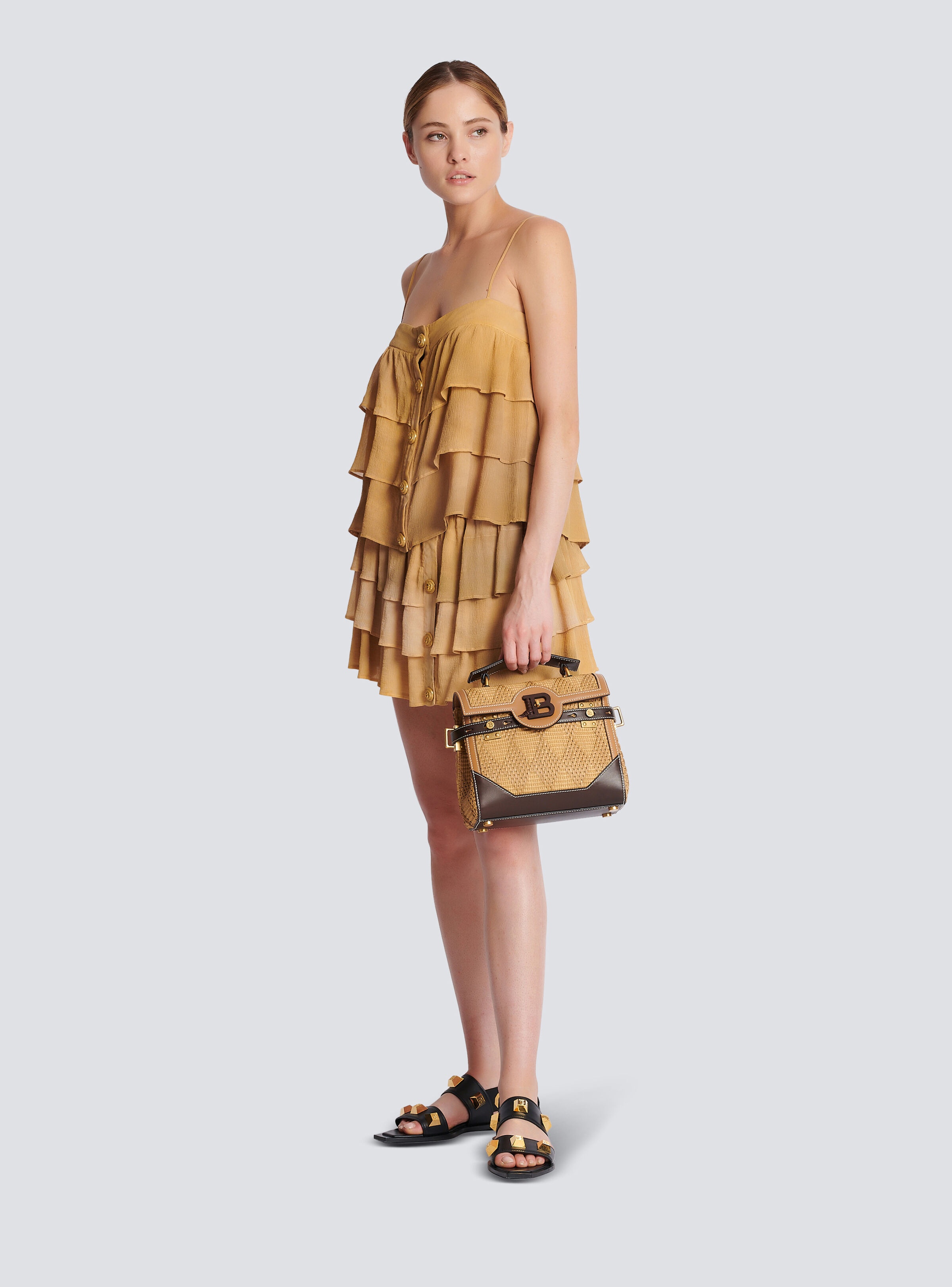 B-Buzz 23 leather and raffia bag - 8