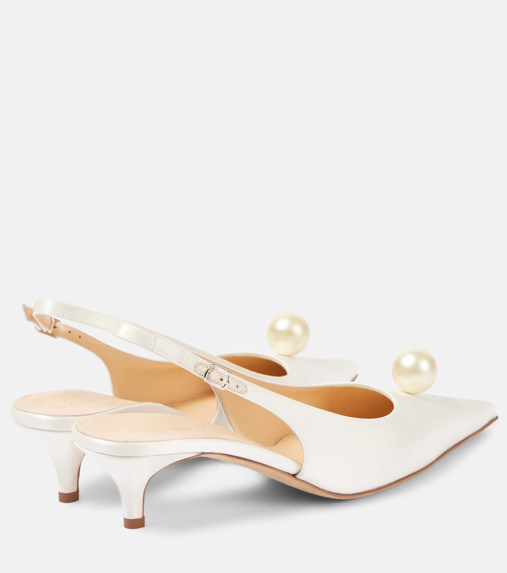 Leather-trimmed satin slingback sandals - 2