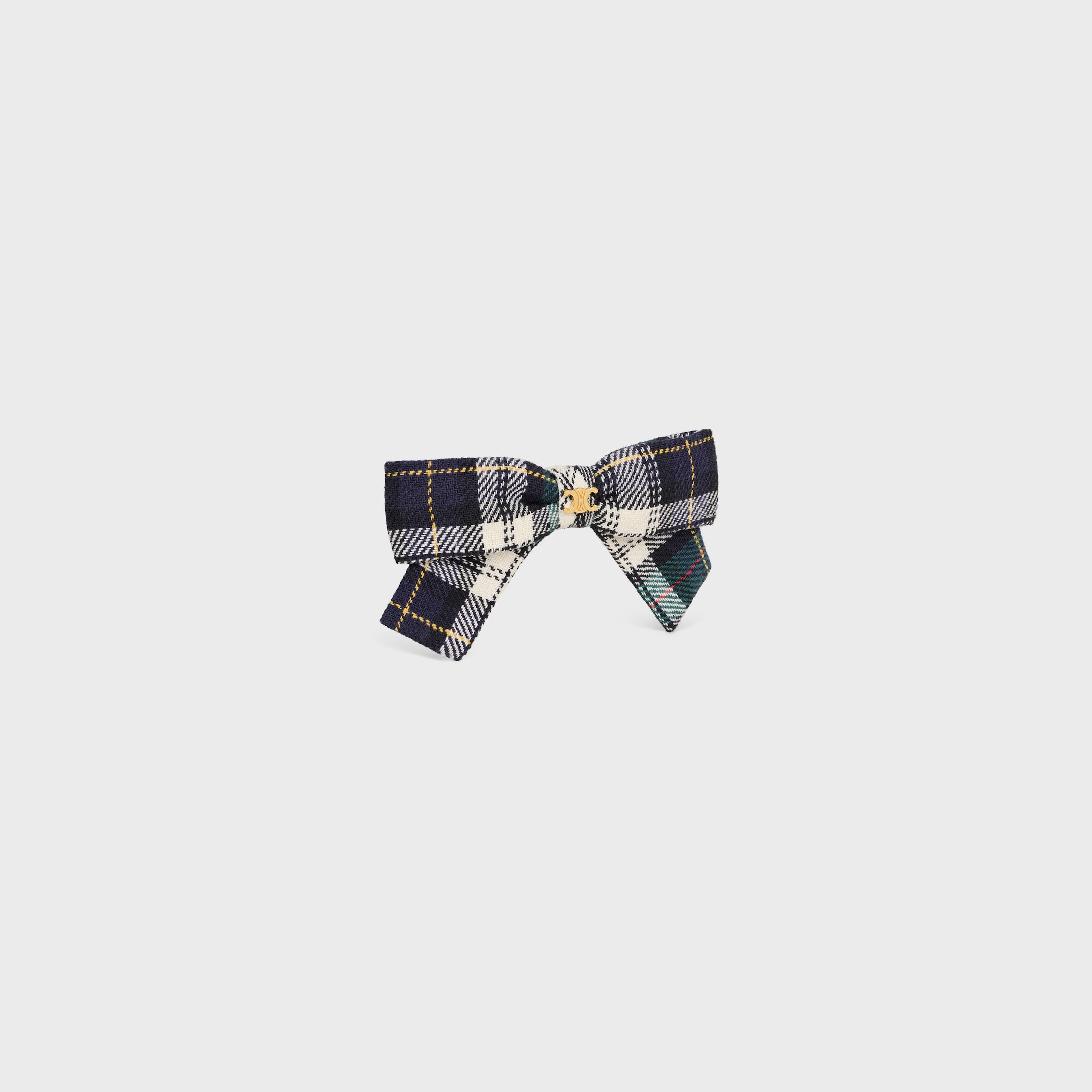 Celine Ribbon Tartan Hair Clip in Cotton and Brass with Gold Finish - 2