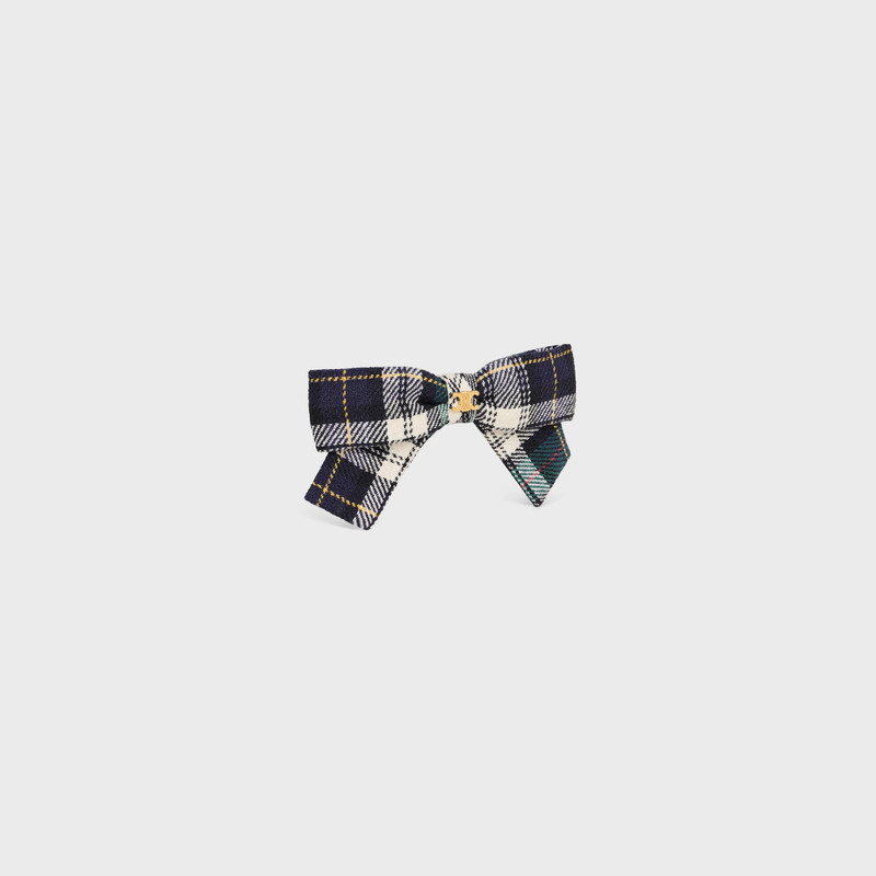 CELINE Celine Ribbon Tartan Hair Clip in Cotton and Brass with Gold Finish outlook