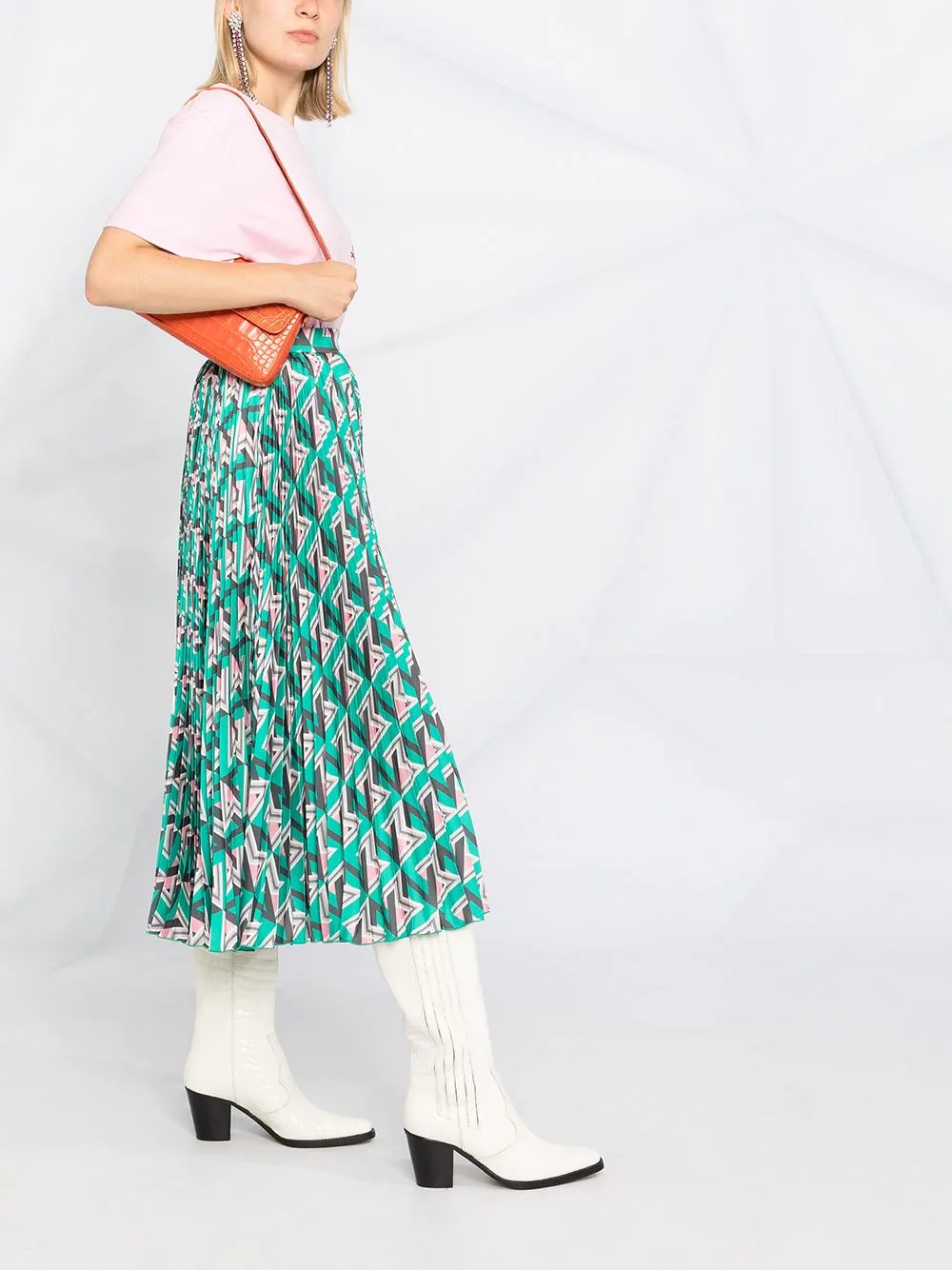 geometric pattern pleated midi skirt - 6