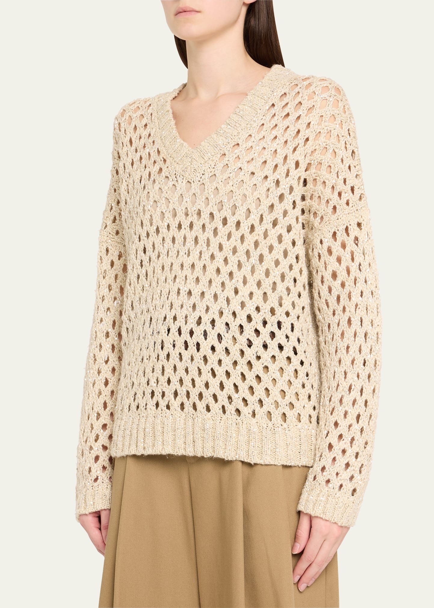 Sequined Open-Knit Silk Sweater - 4