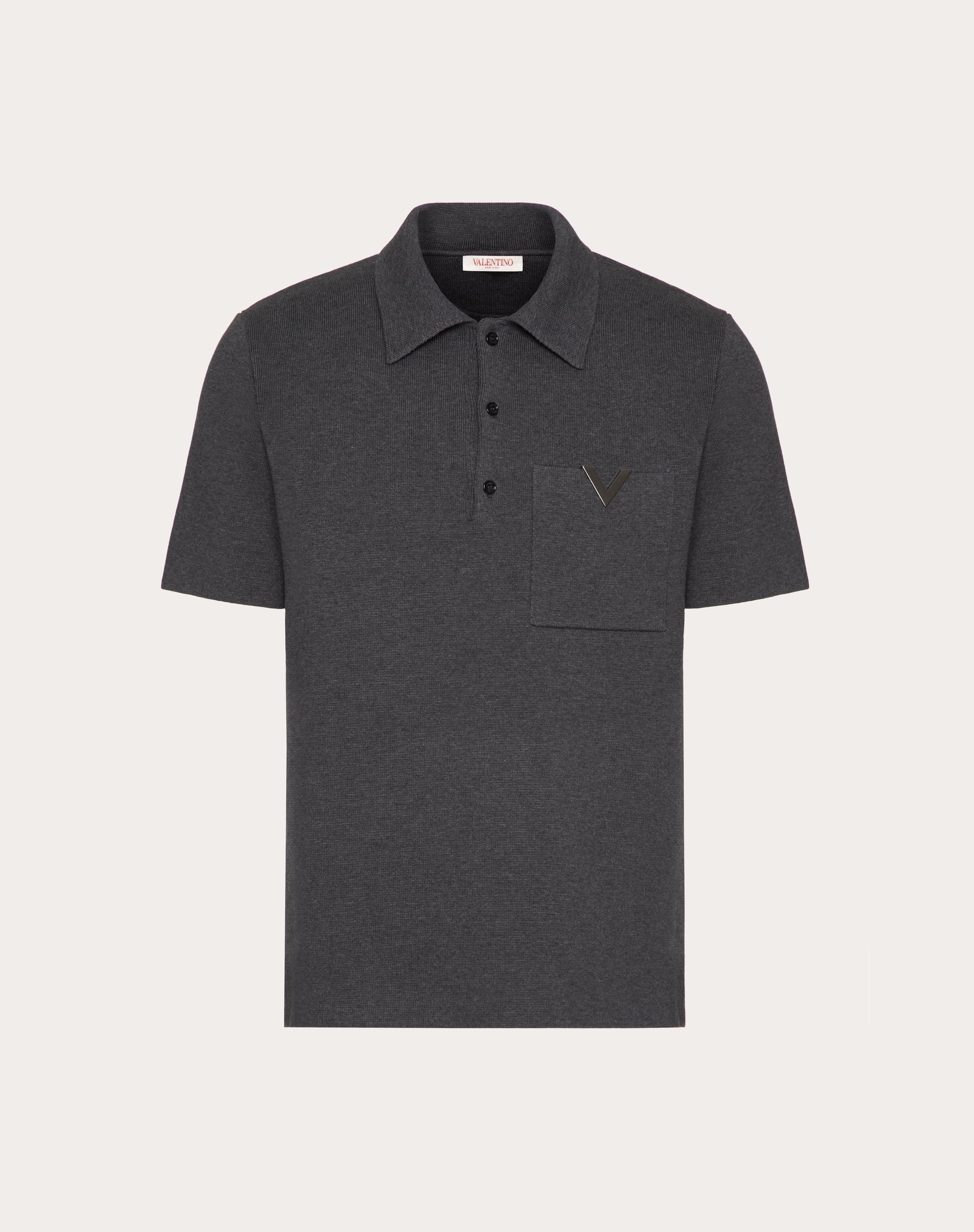 STRETCH COTTON POLO SHIRT WITH METALLIC V DETAIL - 1