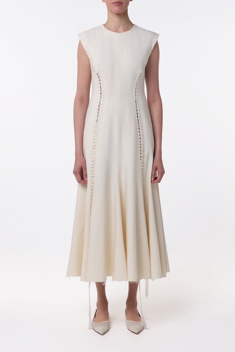 GABRIELA HEARST Kendal Laces Midi Dress in Ivory Wool outlook