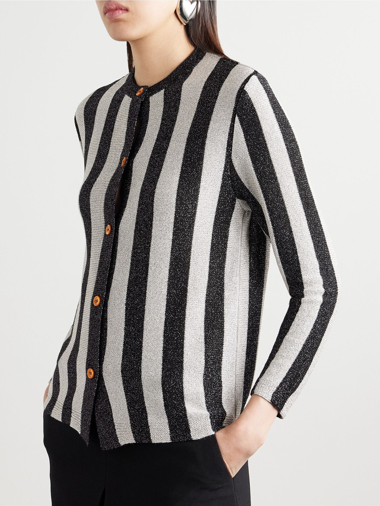 Grandstand metallic striped knitted cardigan Black - 3