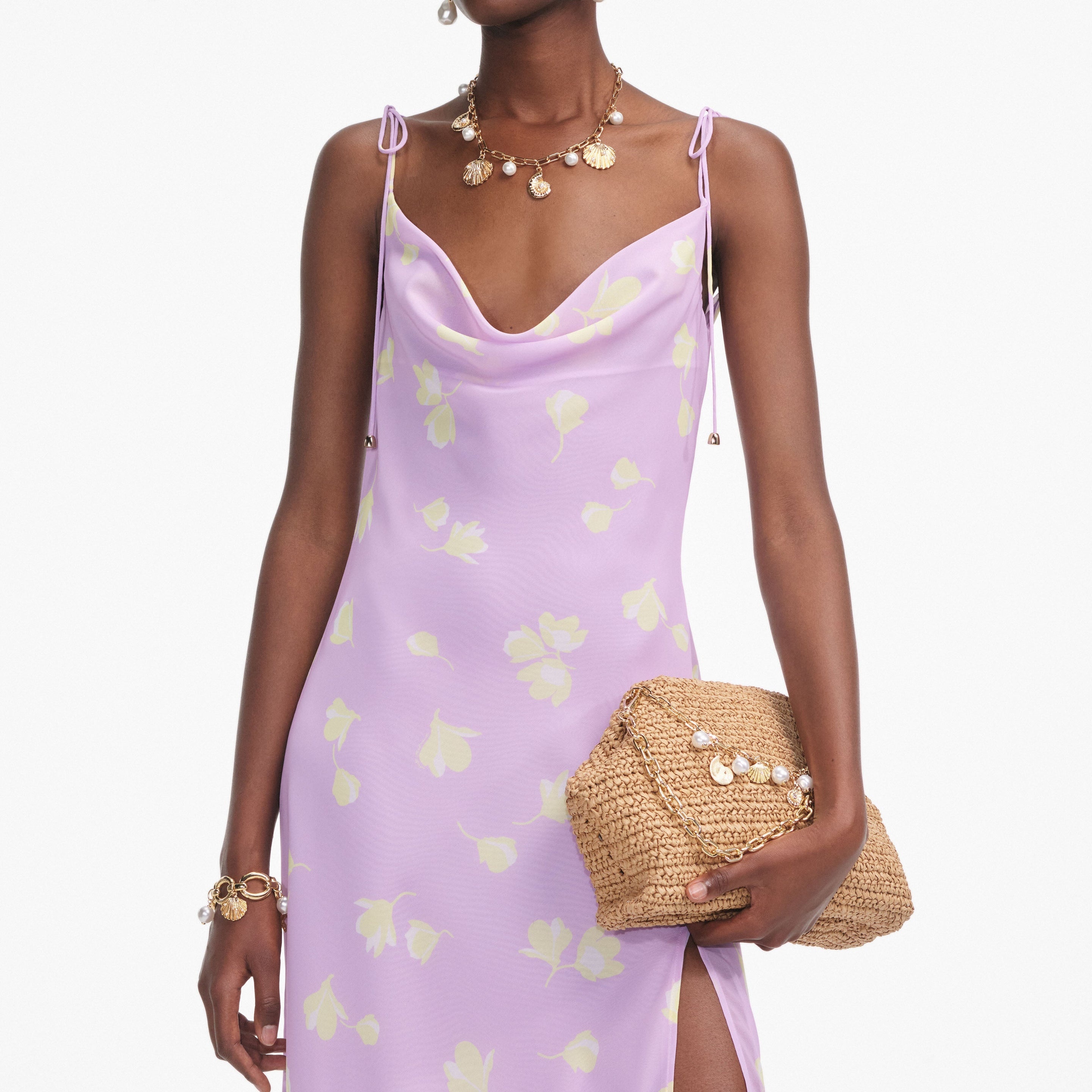 Lilac Floral Chiffon Midi Dress - 4