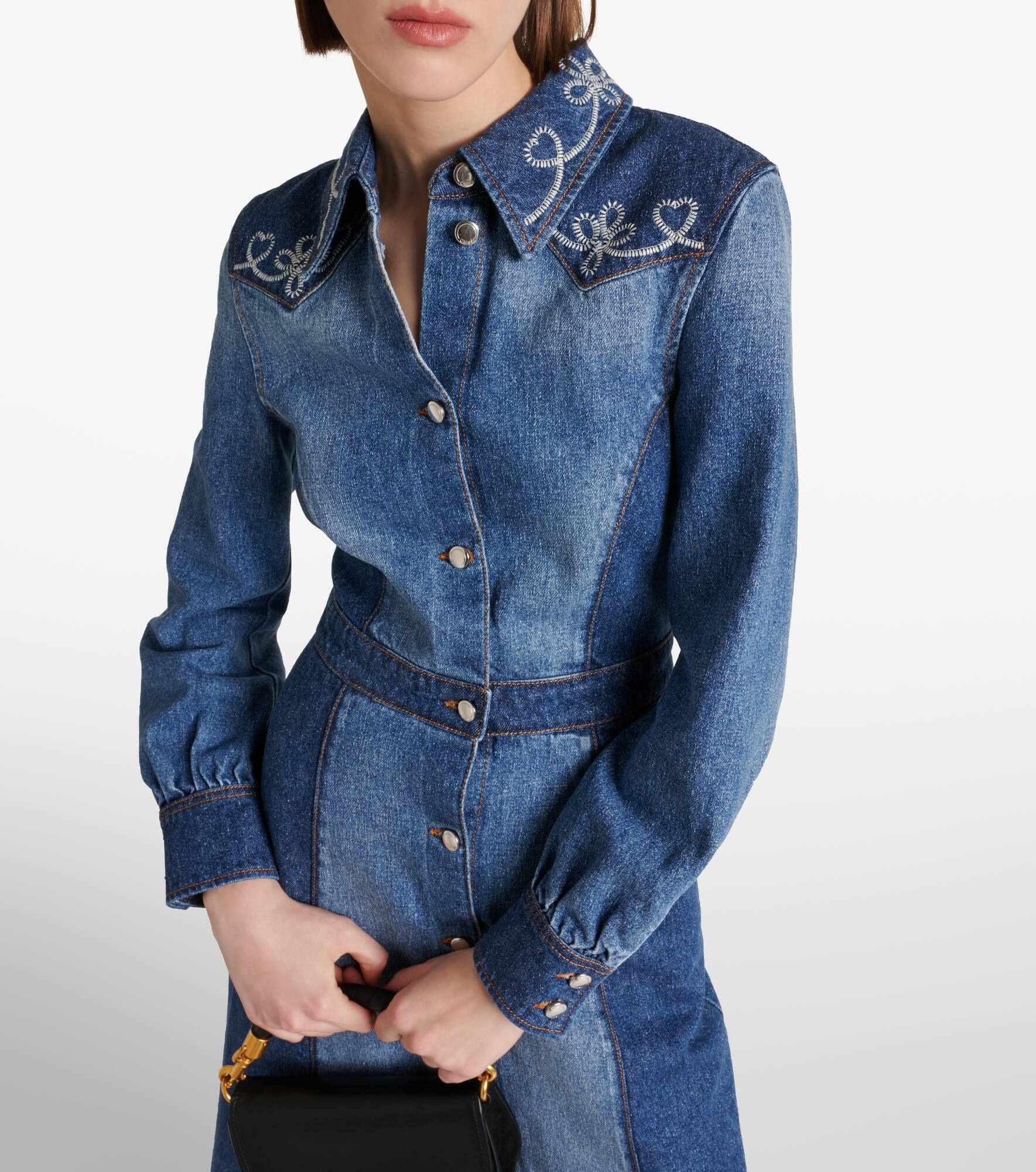 Embroidered denim shirt dress - 4