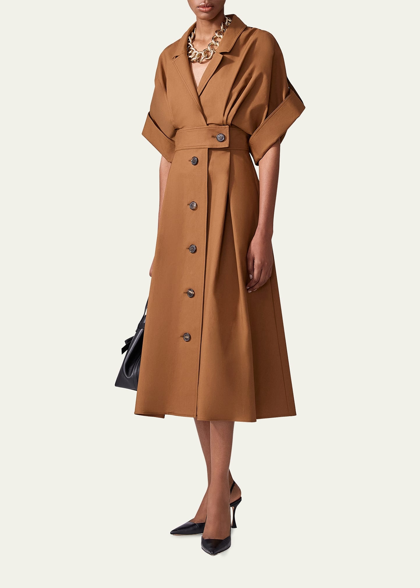Wide Short-Sleeve Midi Shirtdress - 2