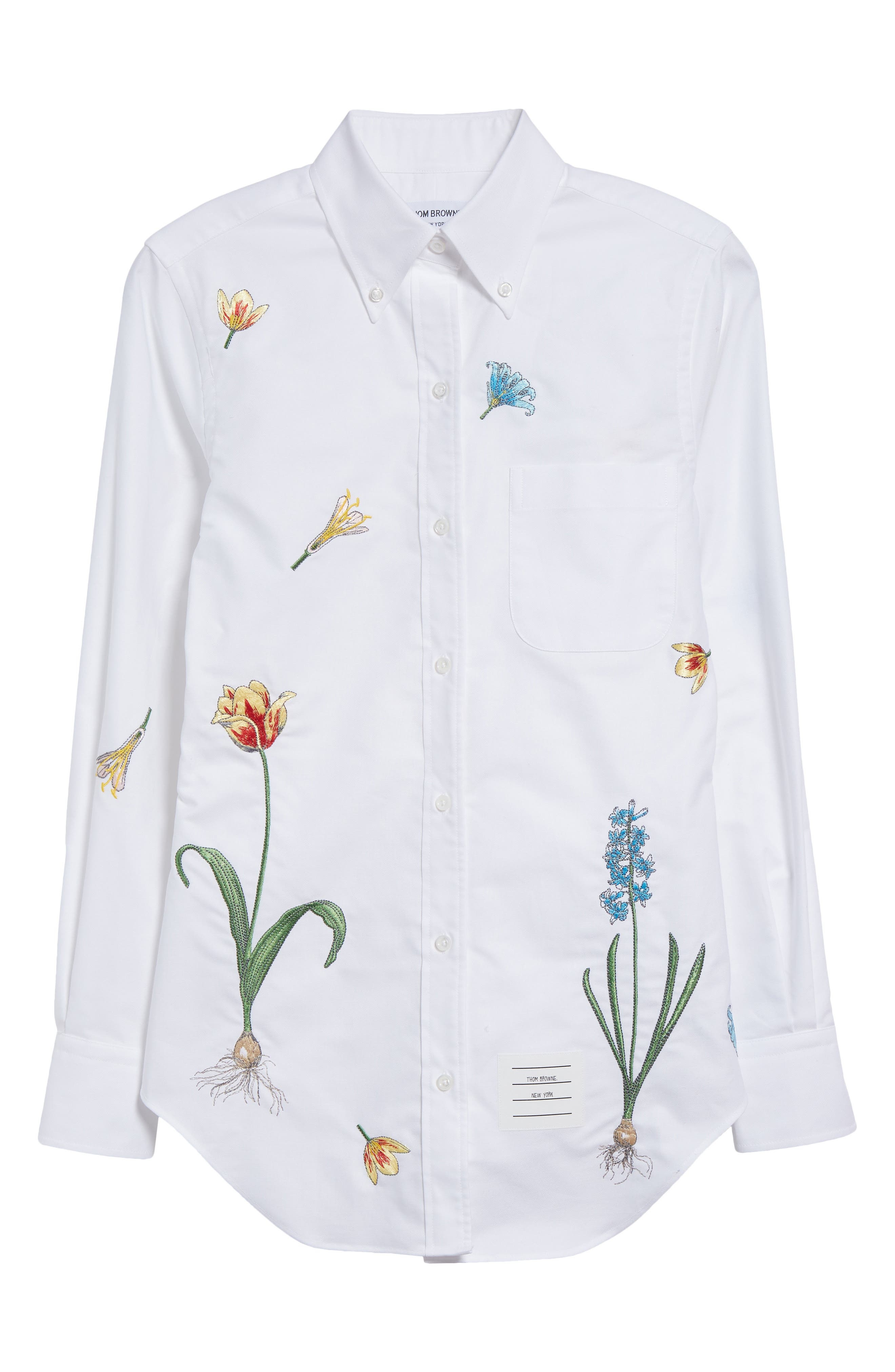 Thom Browne Floral Embroidered Cotton Button-Down Shirt in White at Nordstrom - 6