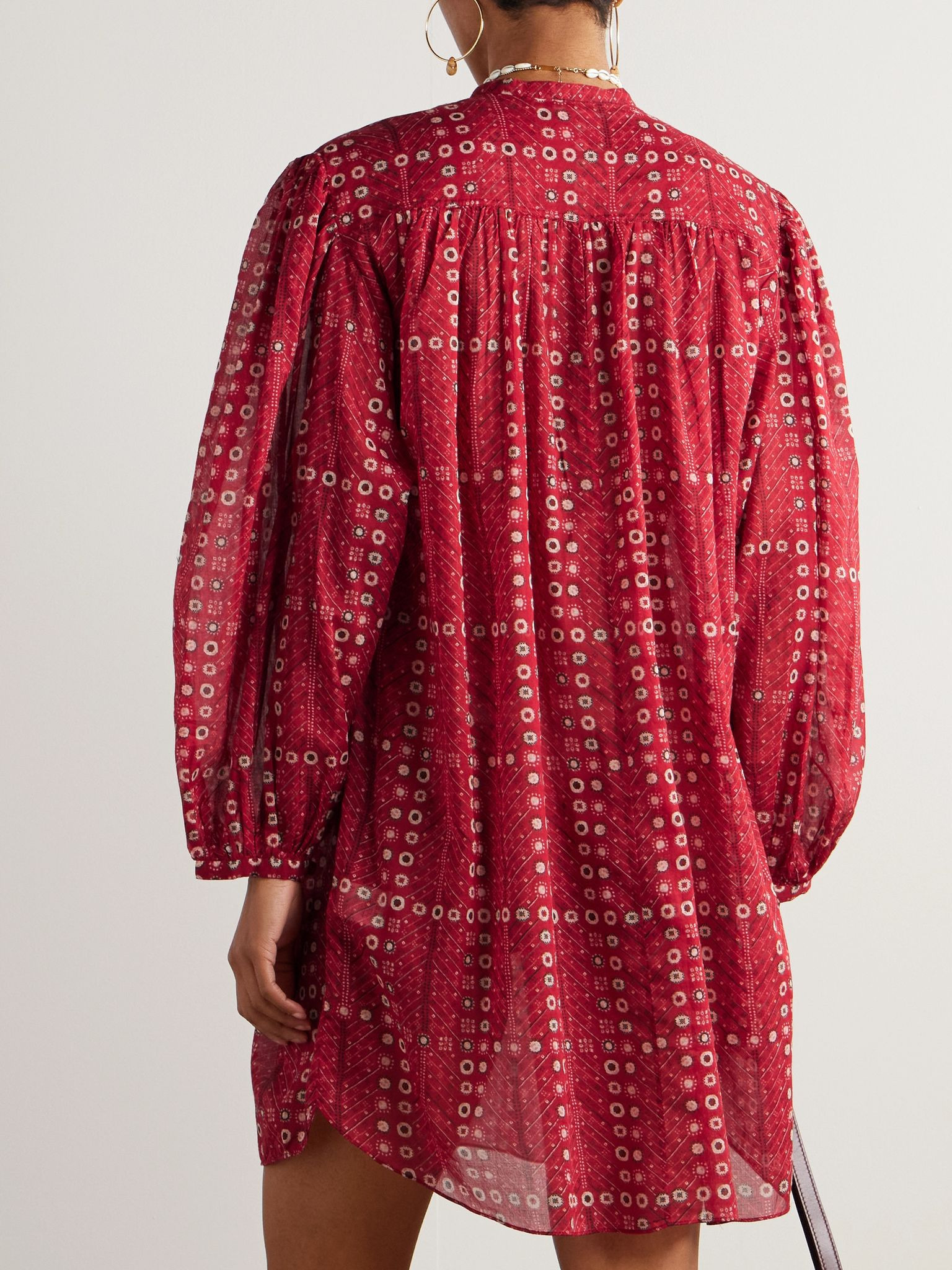 Melinda printed organic cotton-voile mini dress Red - 3