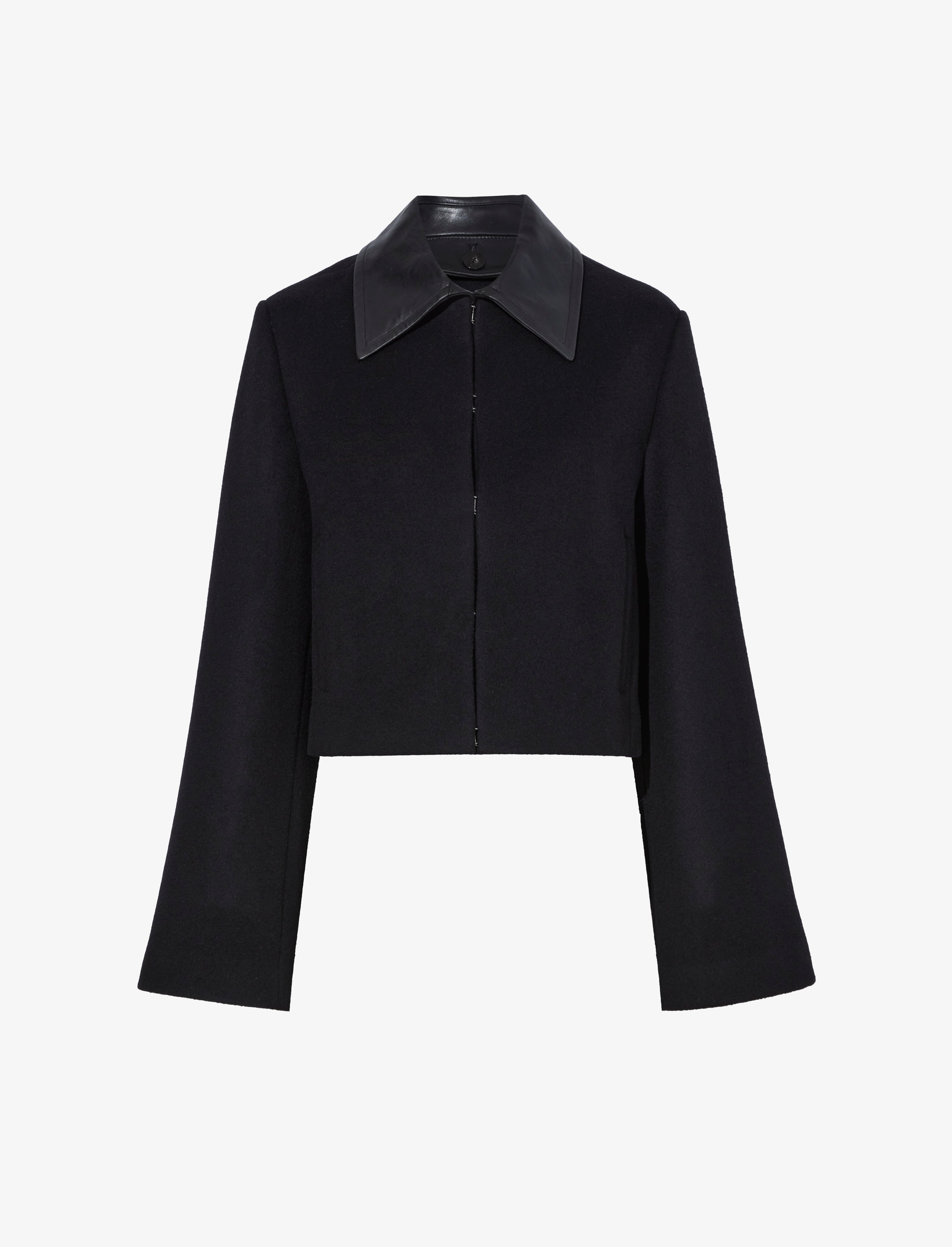 Bridget Cropped Jacket With Leather Collar in Wool - 1