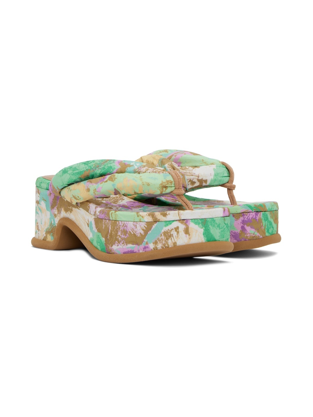 Multicolor Printed Platform Heeled Sandals - 4