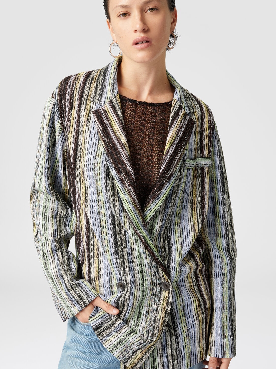 Double-breasted blazer in striped lamé slub viscose - 4