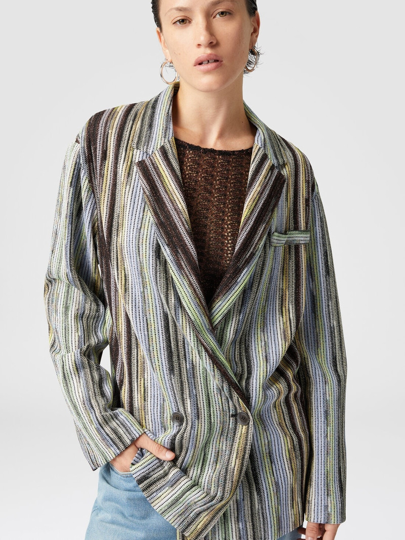 Double-breasted blazer in striped lamé slub viscose 4