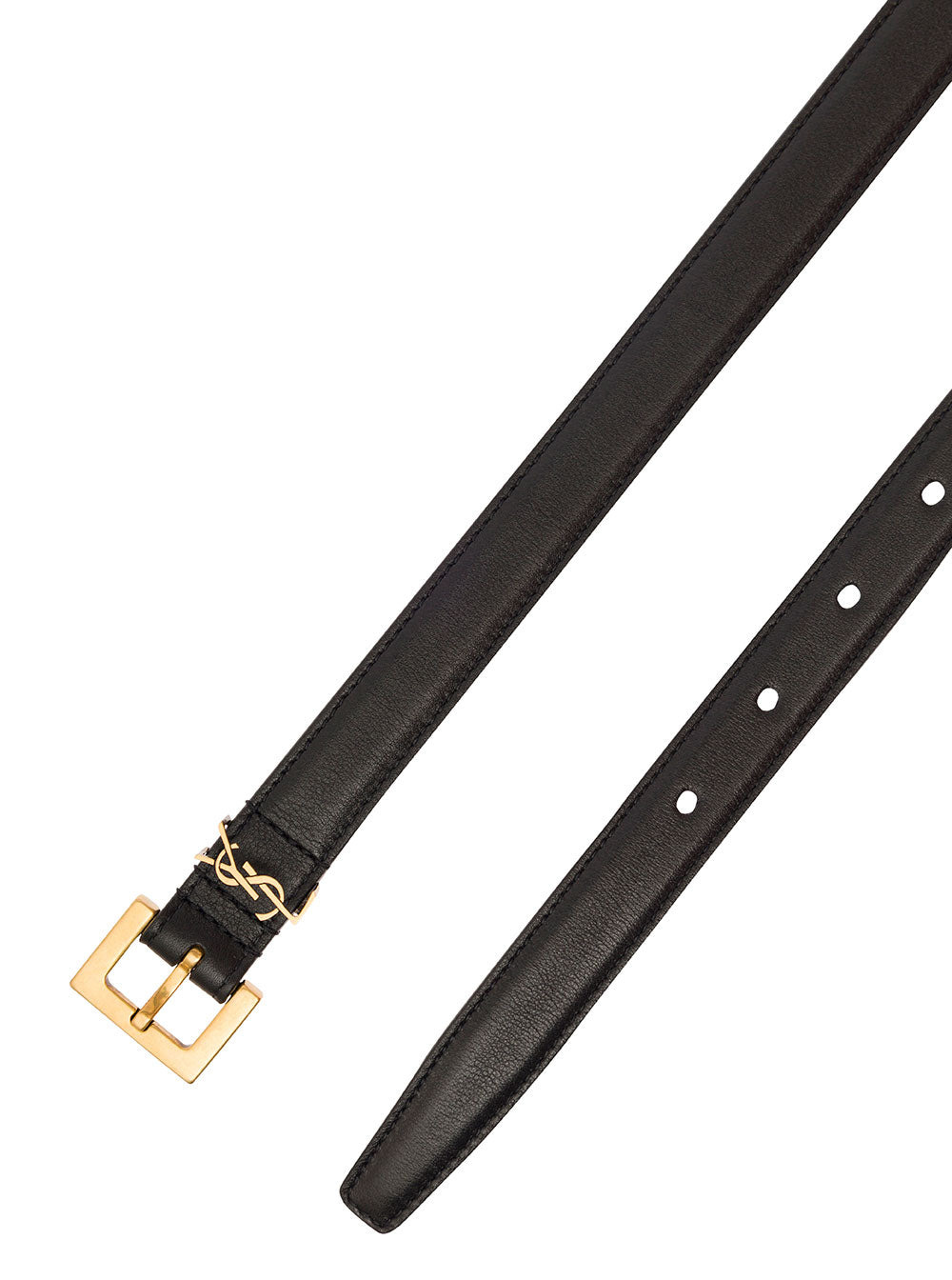 Saint Laurent Women Black Belt In Leather With Gold-Tone Buckle And Monogram Detail Woma - 3