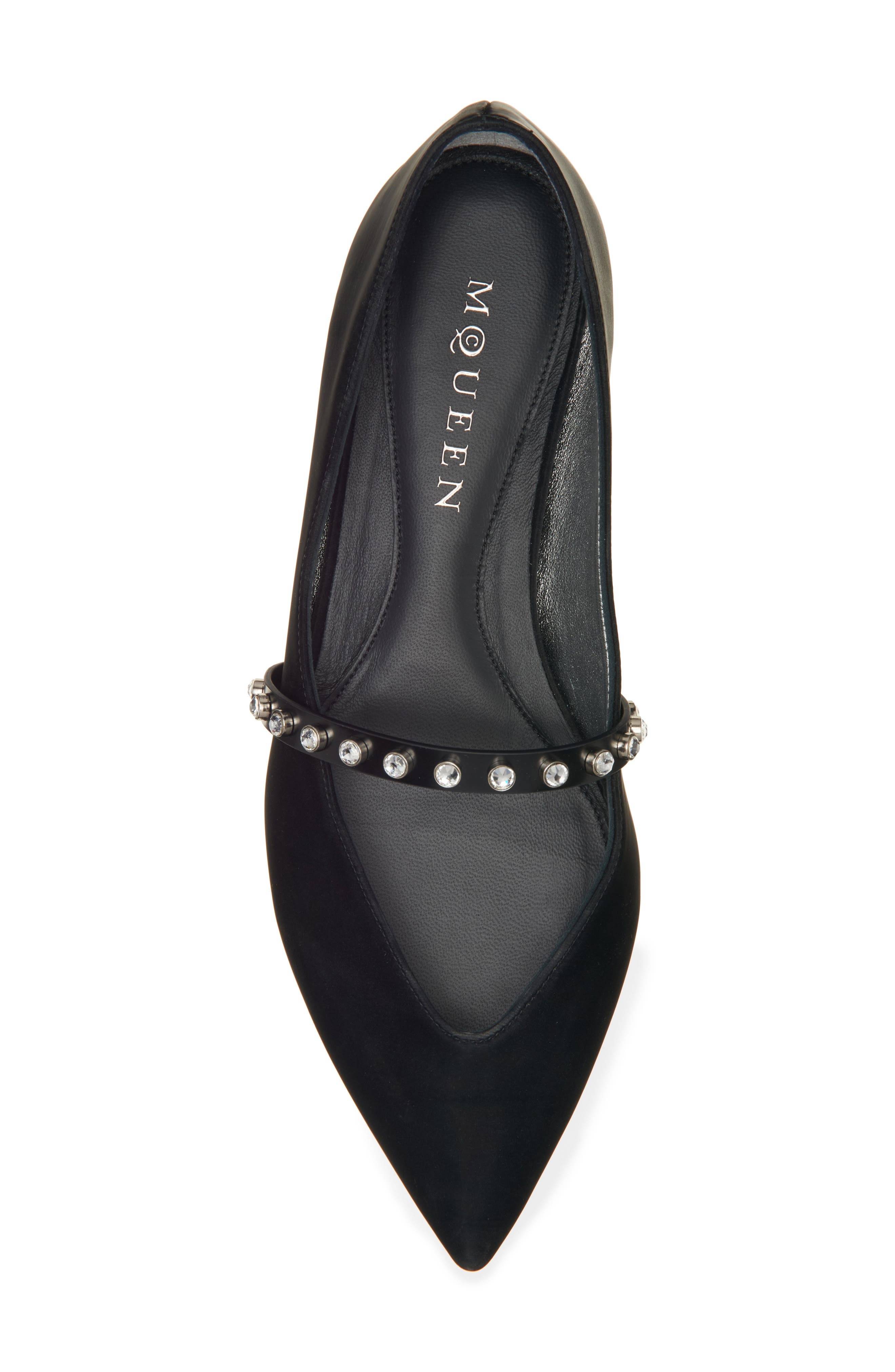 McQueen Crystal Embellished Pointed Toe Mary Jane Flat in Black/Black/Silver at Nordstrom - 5