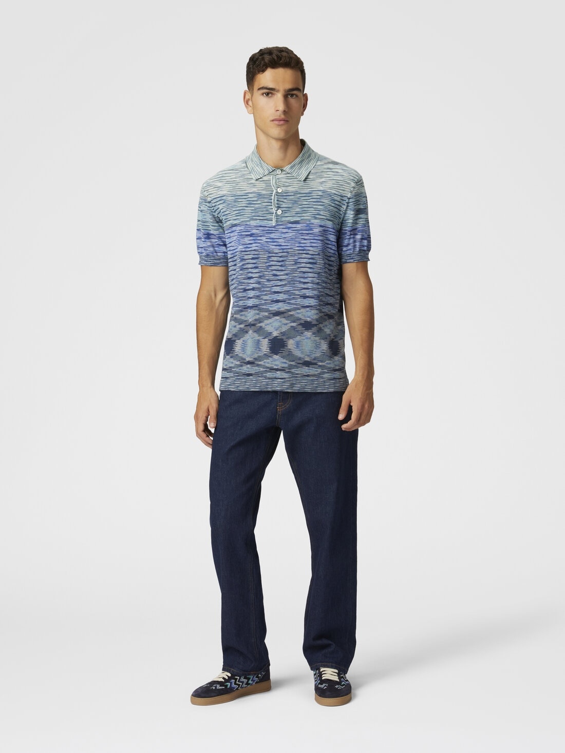 Dégradé slub cotton knit polo shirt - 2