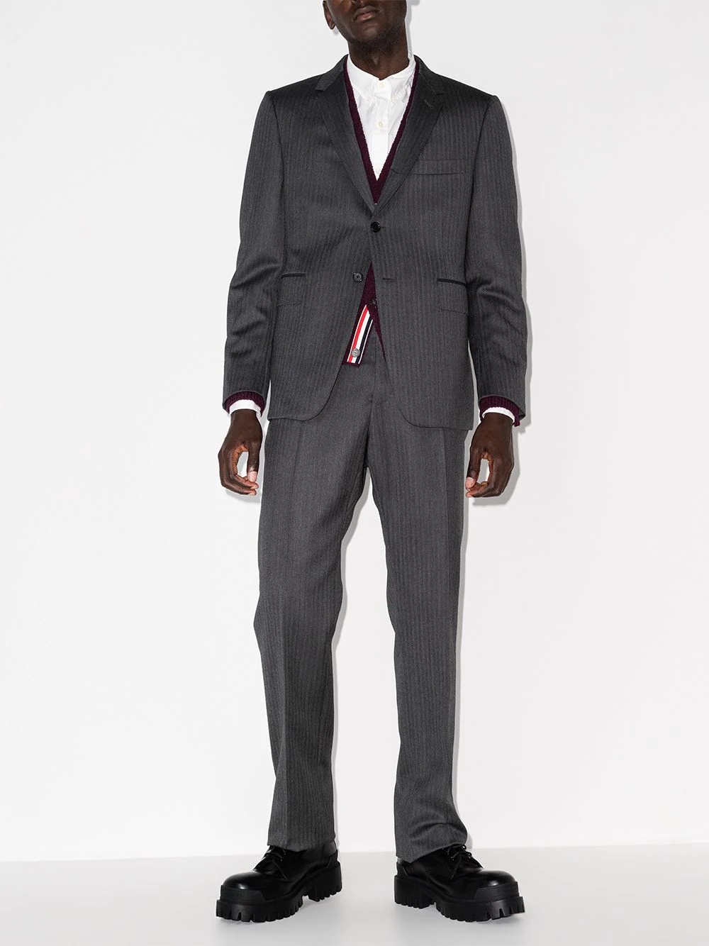 herringbone single-breasted wool suit - 2