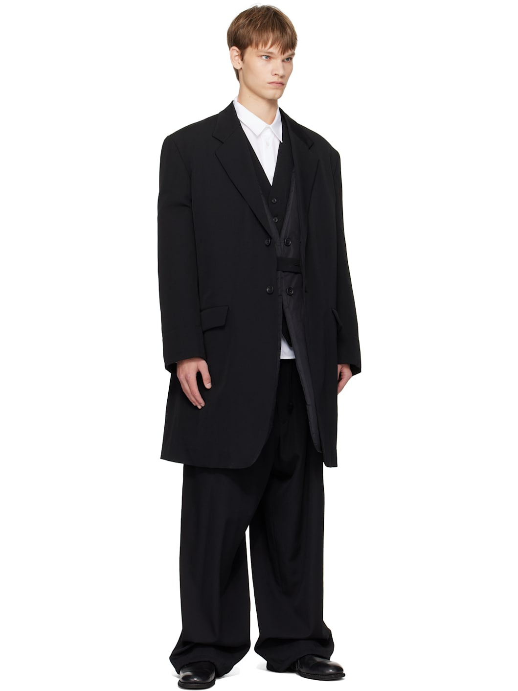 Black Wool Gabardine Reversible Nylon Liner & Blazer Set - 5