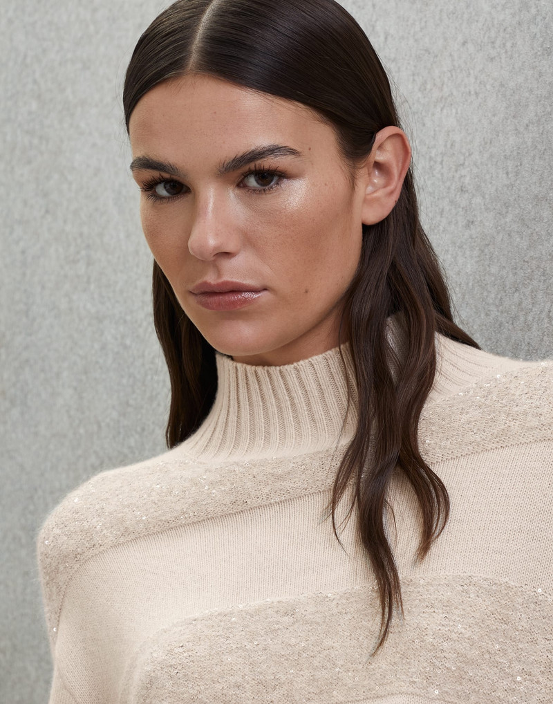 Virgin wool, cashmere and silk turtleneck sweater with dazzling mohair stripes 3