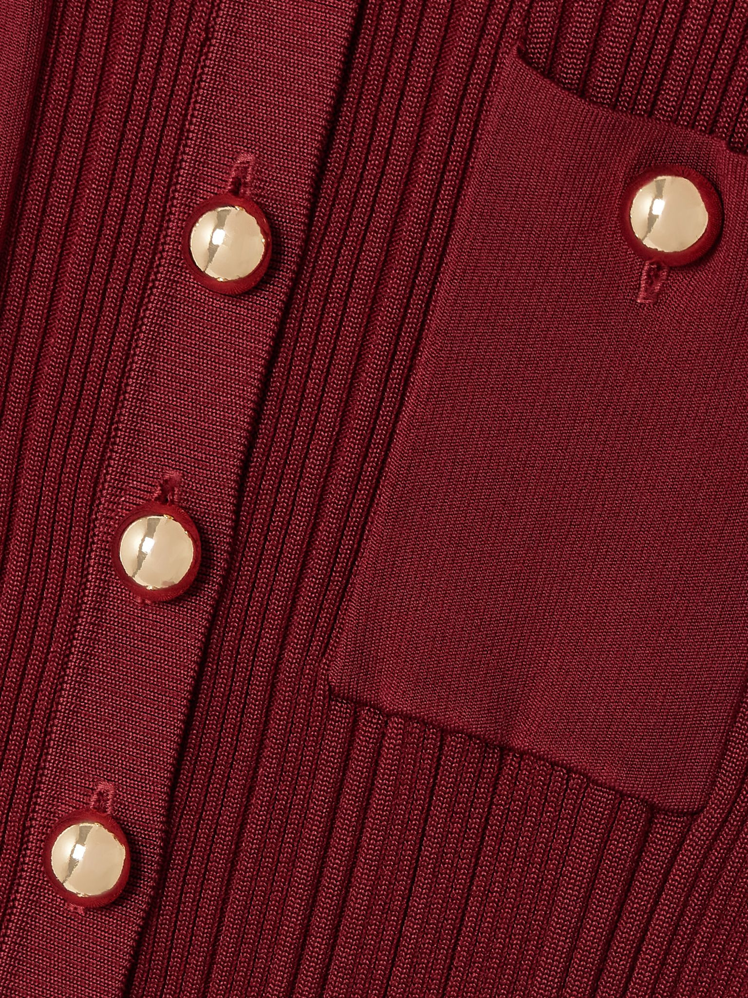 Button-embellished ribbed-knit midi dress Burgundy - 4