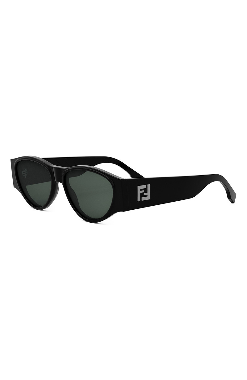 FENDI Fendi FF 55mm Oval Sunglasses in Shiny Black /Green at Nordstrom outlook