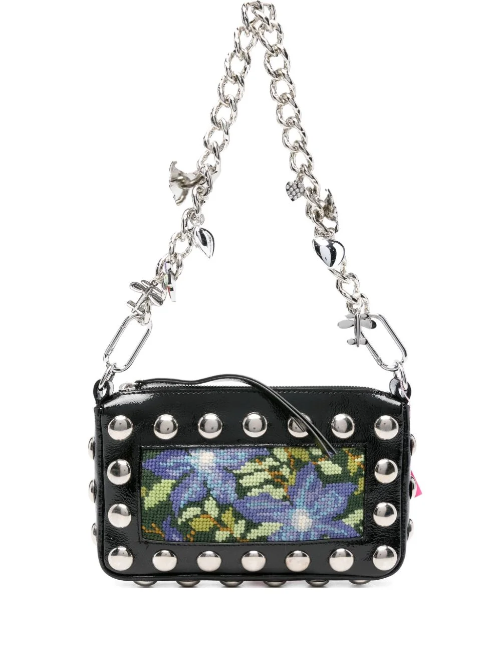 Fillie floral-needlepoint studded shoulder bag - 1