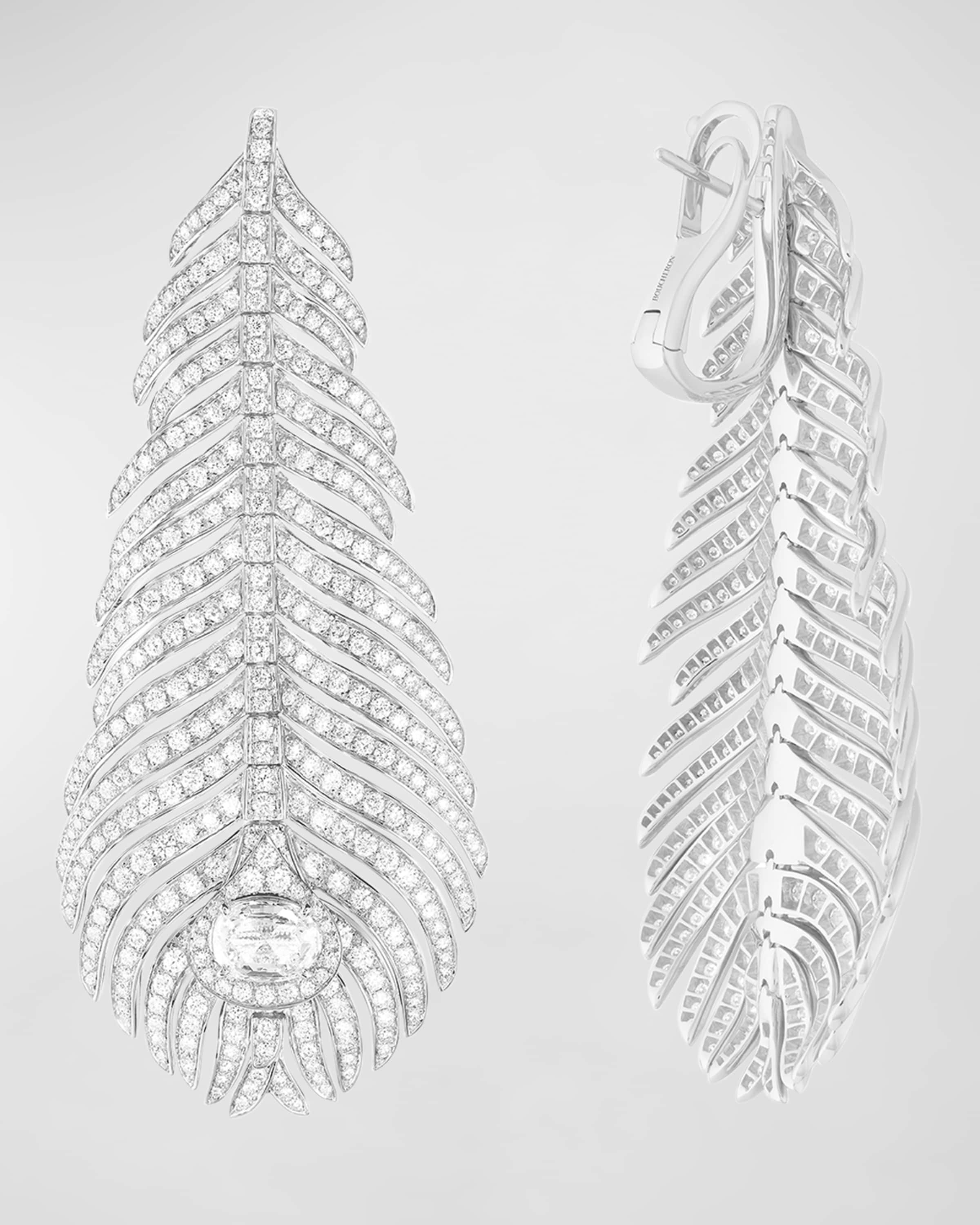 Plume de Paon Diamond Pendant Earrings in 18K White Gold - 2