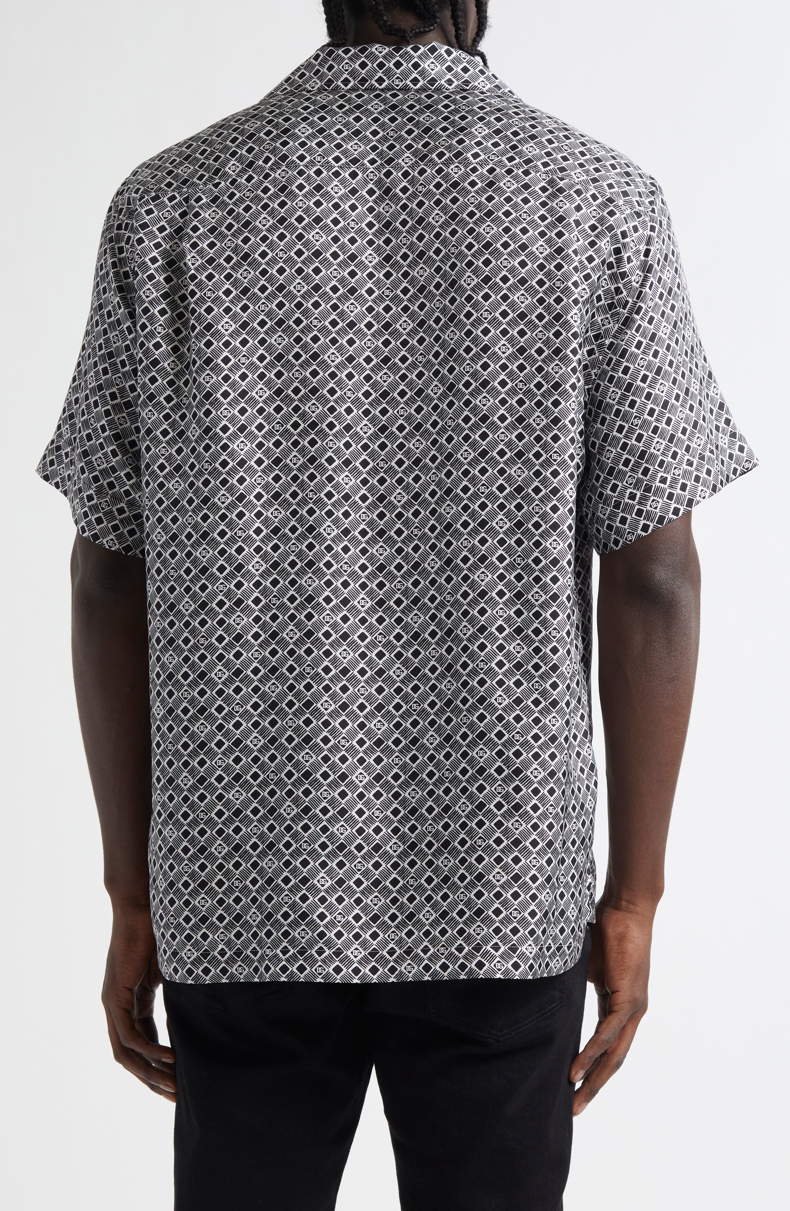 Dolce&Gabbana Logo Jacquard Silk Camp Shirt in Cravatteria Nero at Nordstrom - 3