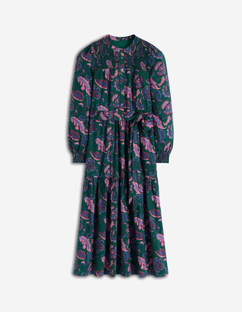 Cecily Cotton Midi Dress-Emerald Night, Ornate Meadow 1