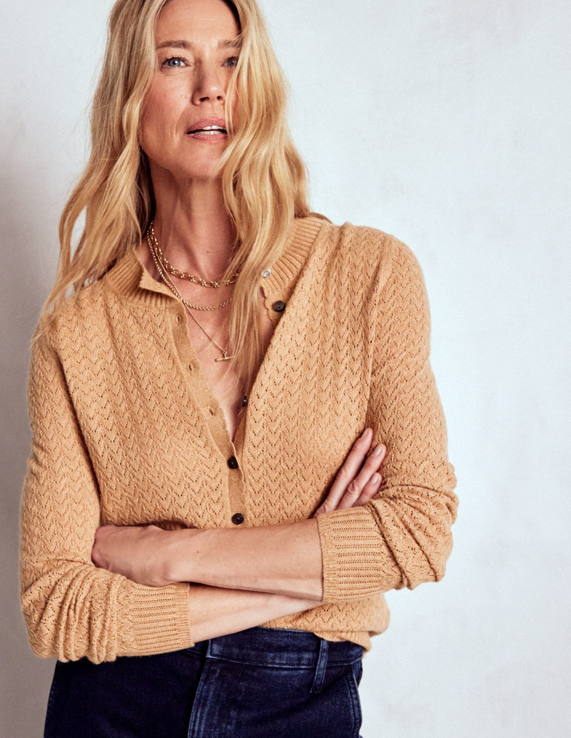 Diane Pointelle Cardigan-Camel Melange 5