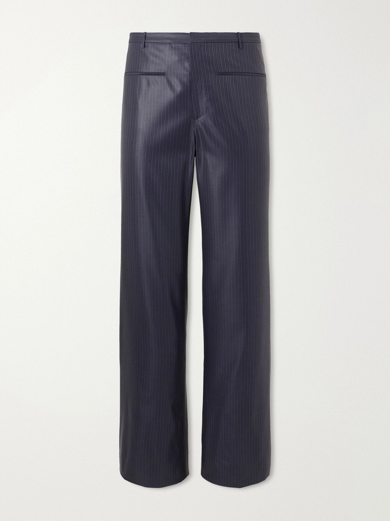 Straight-Leg Pinstriped Coated Stretch-Wool Trousers Navy 1