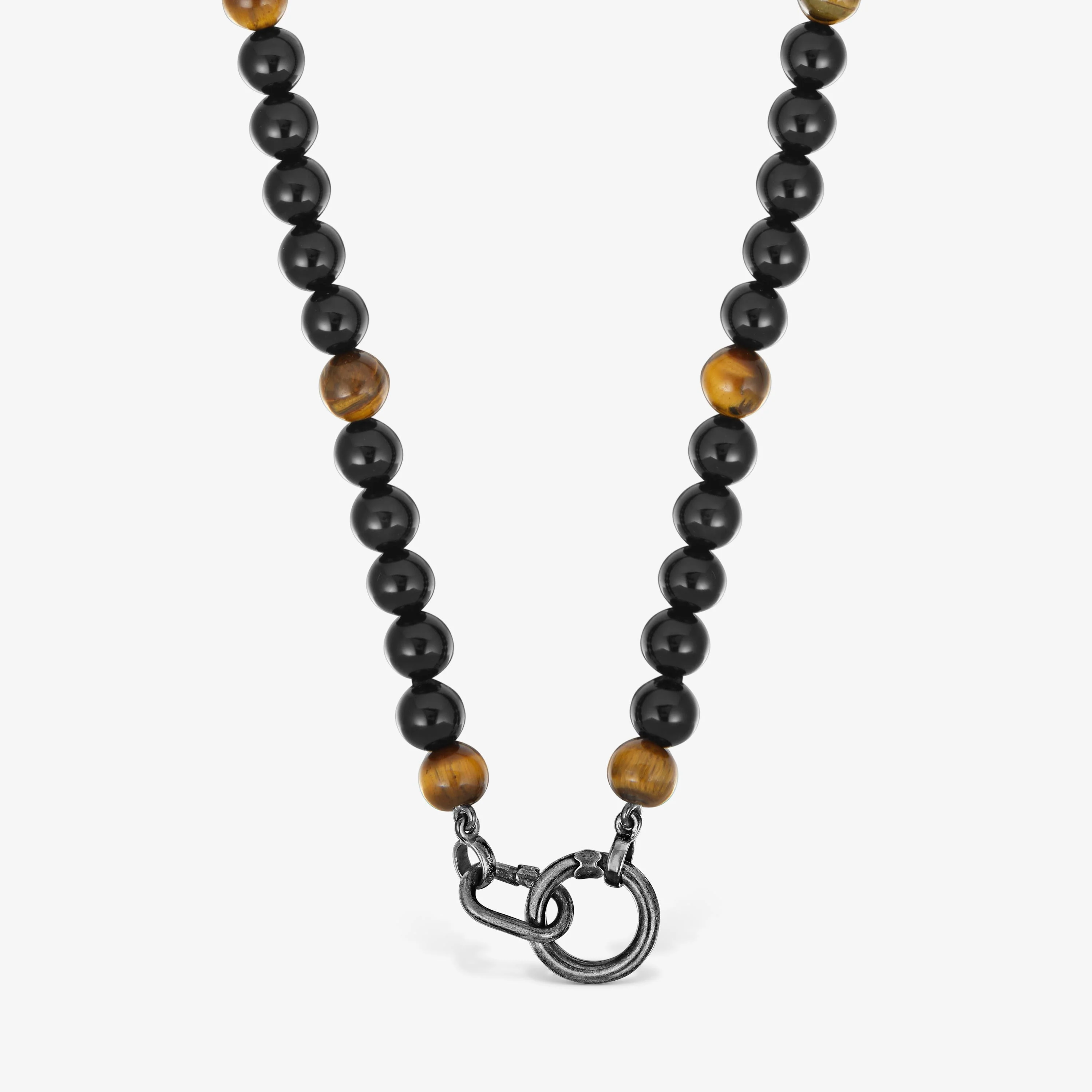 Aged Silver necklace with onyx, tiger’s eye, and Hold Man rings - 1