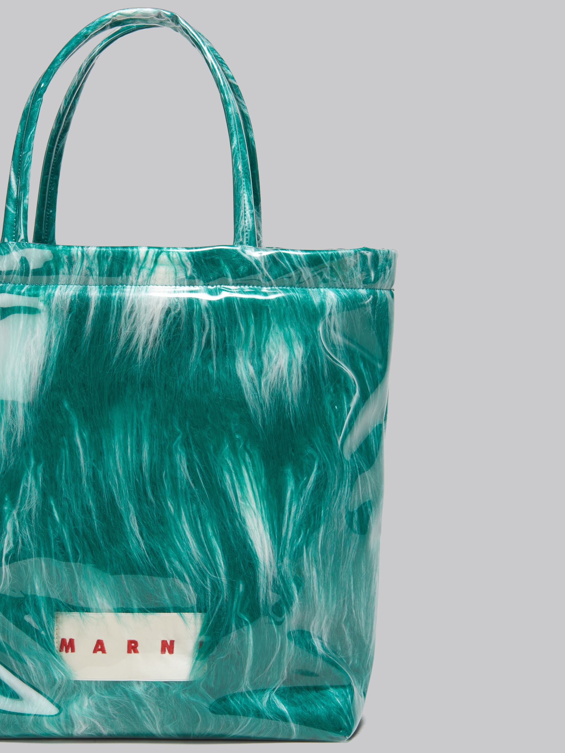 JADE GREEN COATED FAUX FUR TOTE - 4