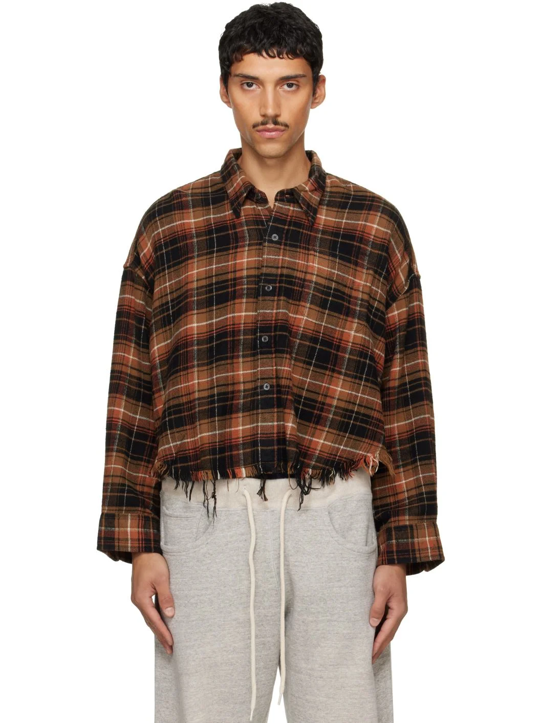 Brown & Black Drop Neck Cropped Shirt - 1