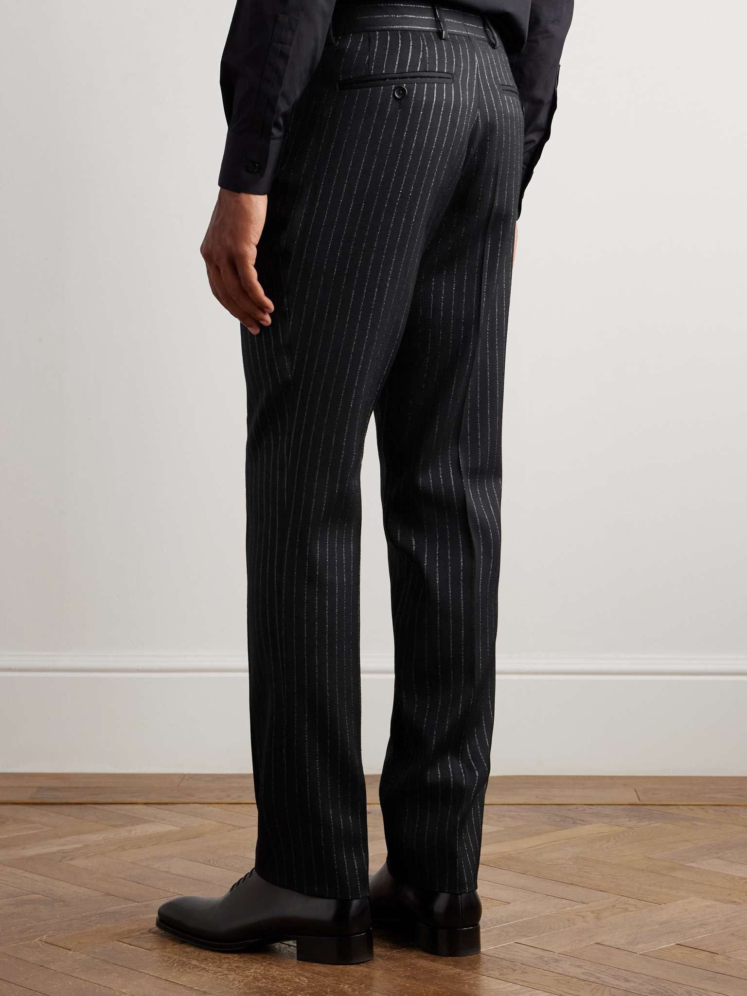 Dyylan Straight-Leg Striped Metallic Wool and Silk-Blend Suit Trousers - 4