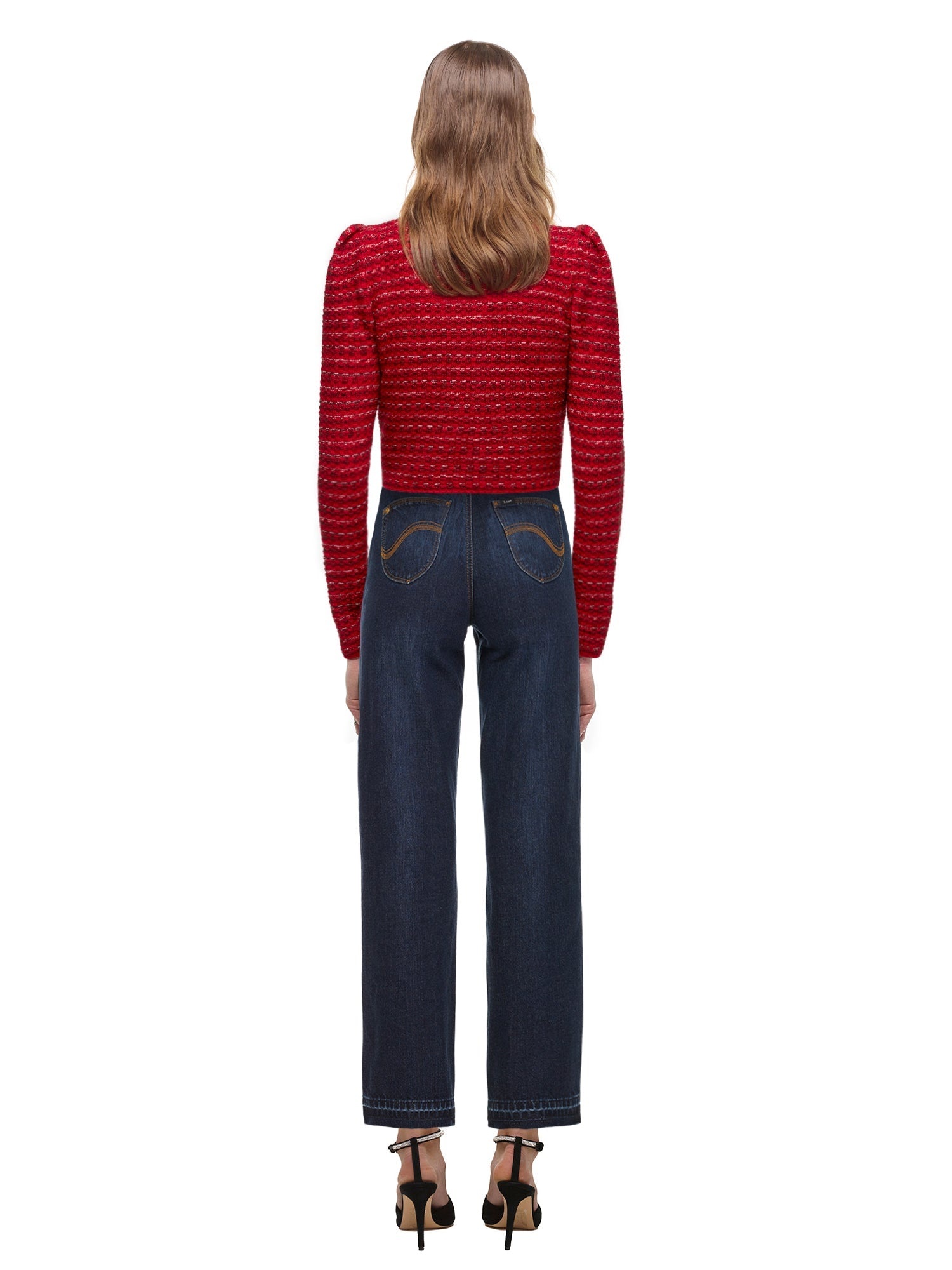 Red Melange Cropped Cardigan - 3