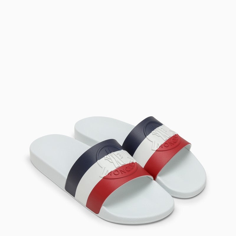 Moncler White Basile Slide With Tricolour Band And Logo Men - 2