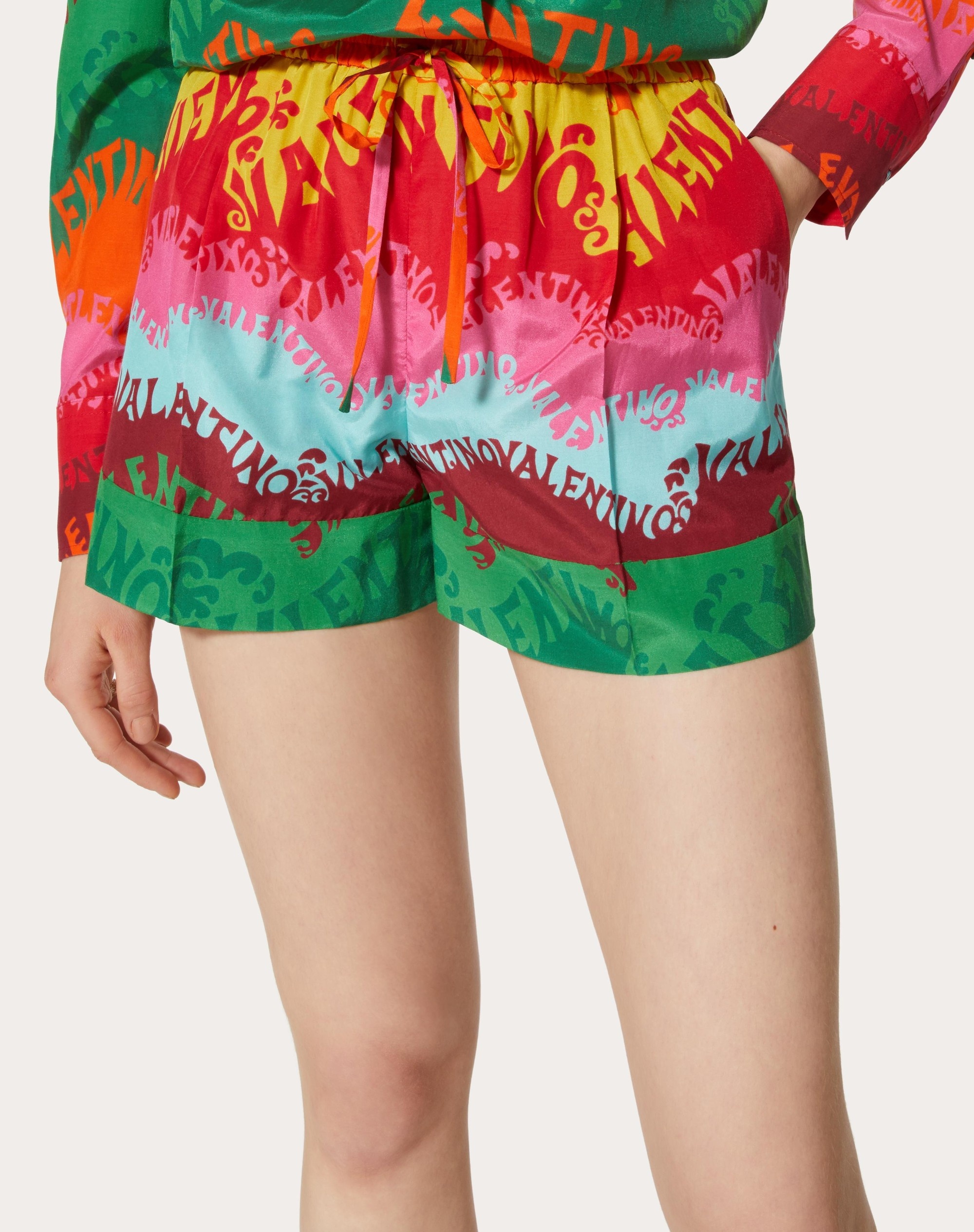 VALENTINO WAVES MULTICOLOR PRINT POPLIN SHORTS - 5
